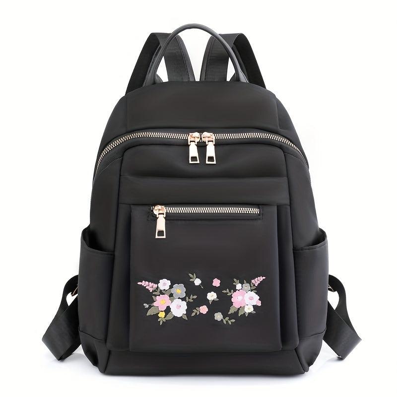 Casual Flower Embroidery Backpack Lightweight Waterproof Oxford Cloth