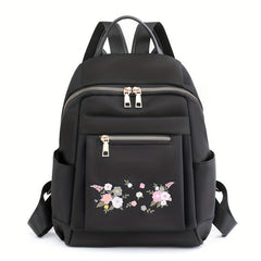 Casual Flower Embroidery Backpack Lightweight Waterproof Oxford Cloth