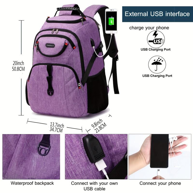 Large Capacity Waterproof Laptop Backpack USB Charging Port