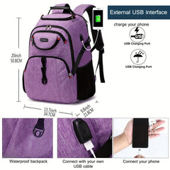 Large Capacity Waterproof Laptop Backpack USB Charging Port