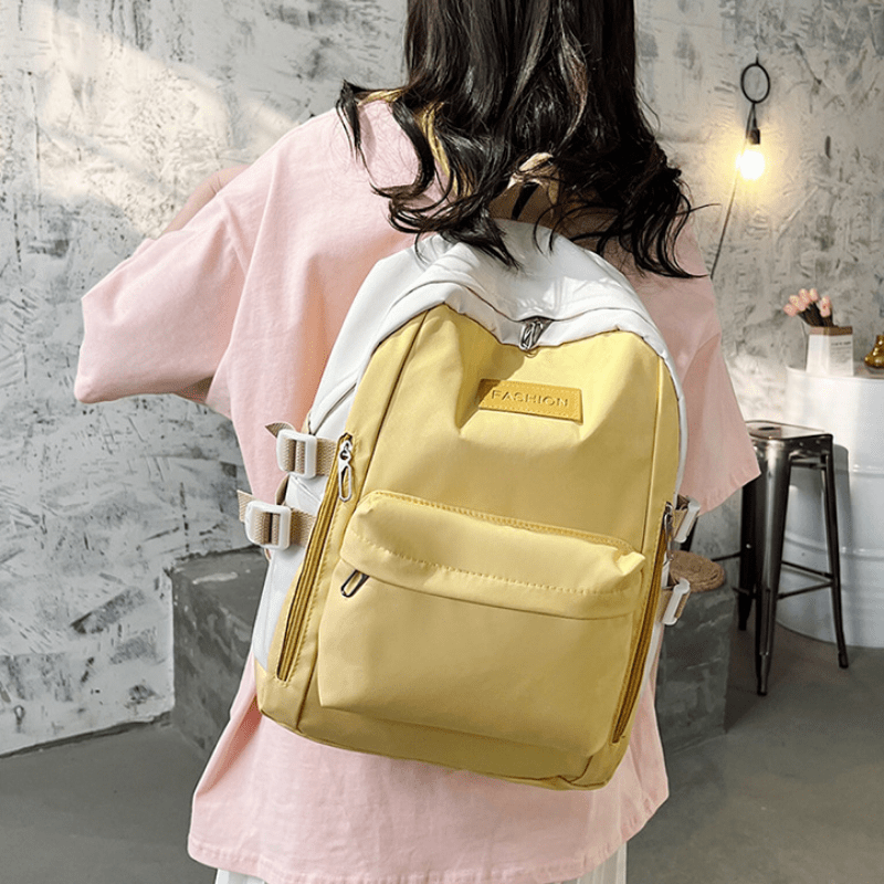Contrast Backpack Yellow Double Shoulder Bag Large Capacity Schoolbag