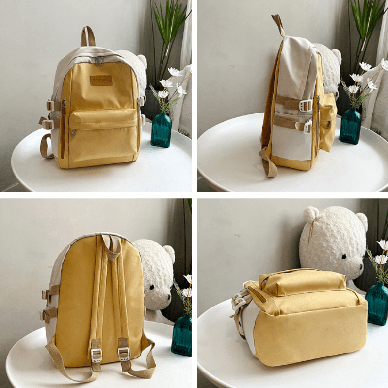 Contrast Backpack Yellow Double Shoulder Bag Large Capacity Schoolbag