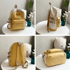 Contrast Backpack Yellow Double Shoulder Bag Large Capacity Schoolbag