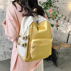 Contrast Backpack Yellow Double Shoulder Bag Large Capacity Schoolbag
