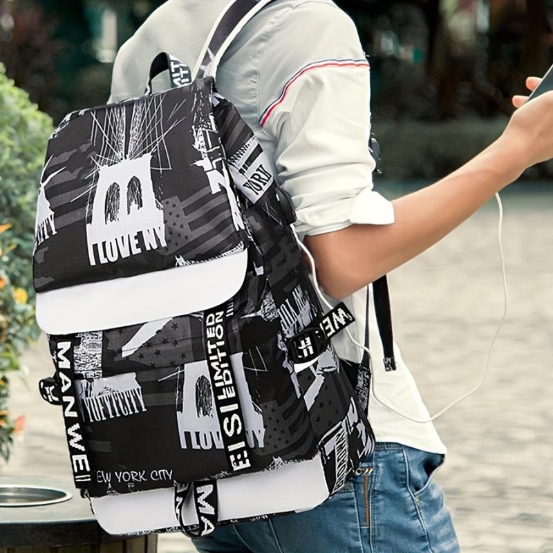 Men's Graffiti Backpack Large Capacity Casual Backpack Laptop Backpack