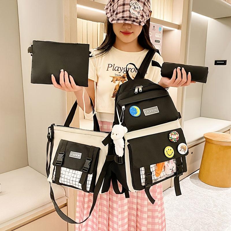 4pcs Backpack Crossbody Bag Handbag And Pen Bag Set Student Schoolbag