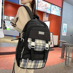 Large Capacity Plaid Student Backpack for Women Men