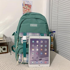 Large Capacity Plaid Student Backpack for Women Men