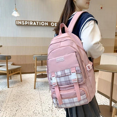 Large Capacity Plaid Student Backpack for Women Men