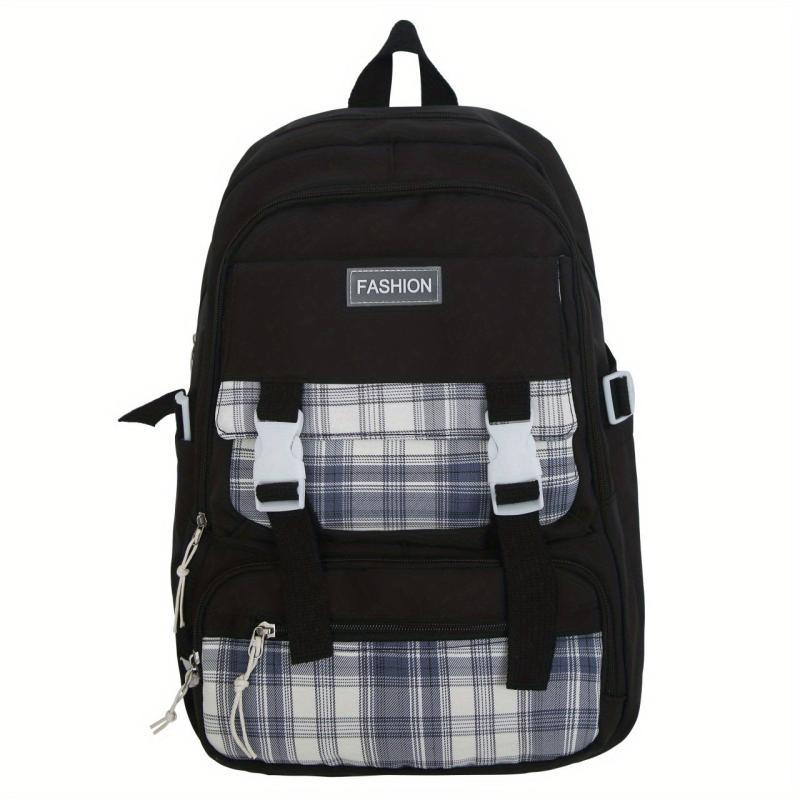 Large Capacity Plaid Student Backpack for Women Men