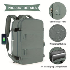 Men's Laptop Backpack USB Charging Port Travel Carry-on Bag