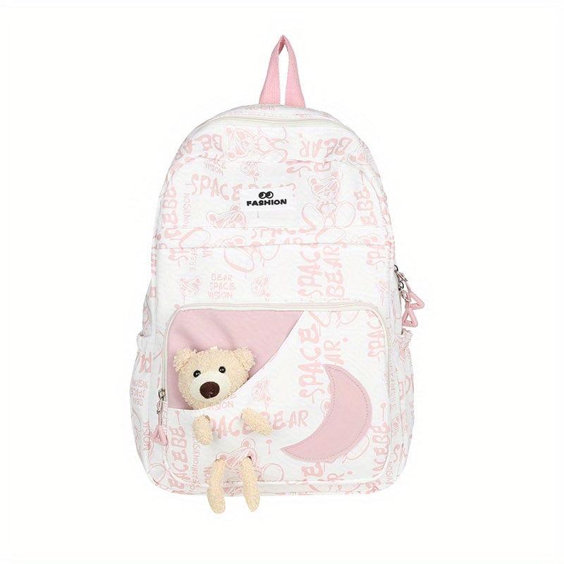 Bear Doll Backpack Graffiti Bag Large capacity Middle School Student Bag