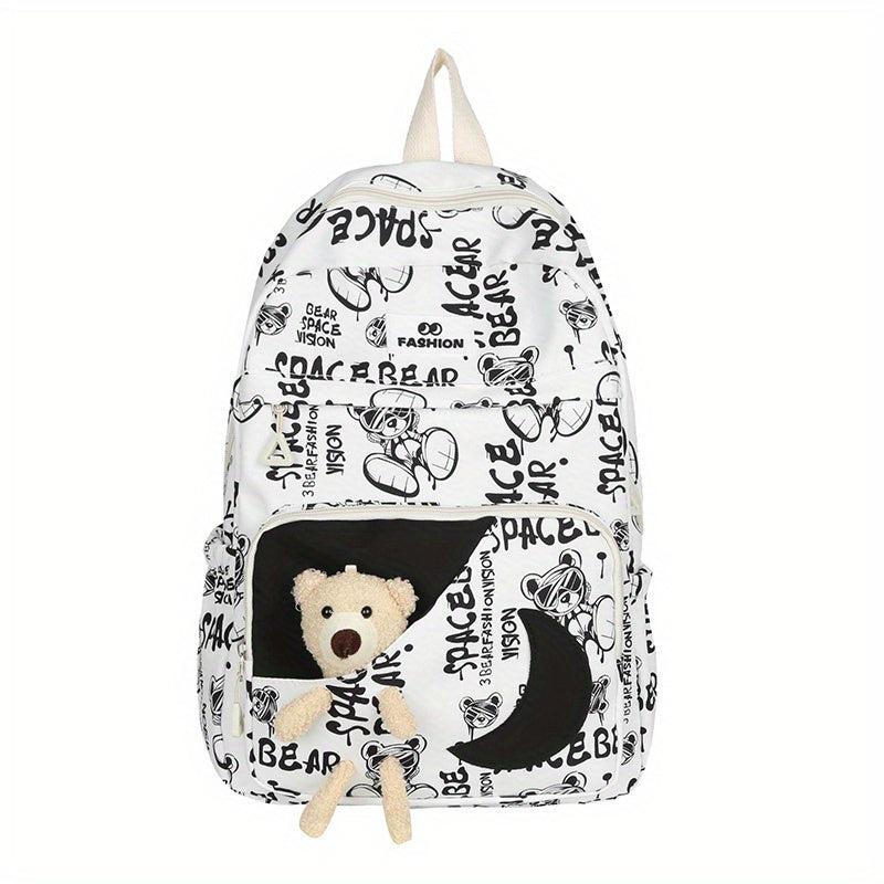 Bear Doll Backpack Graffiti Bag Large capacity Middle School Student Bag