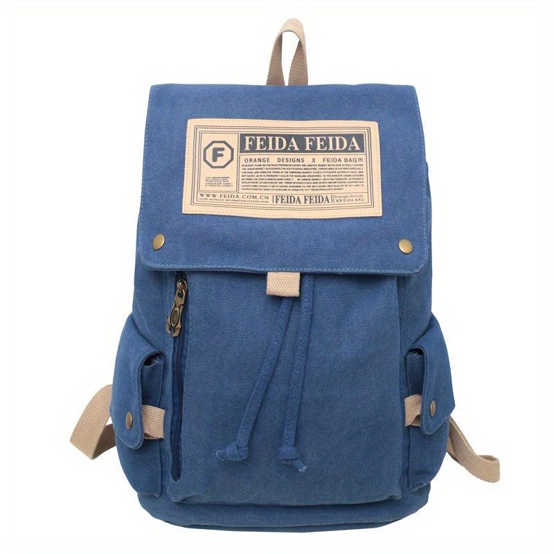 Solid Flap Canvas Backpack College School Student Travel Backpack