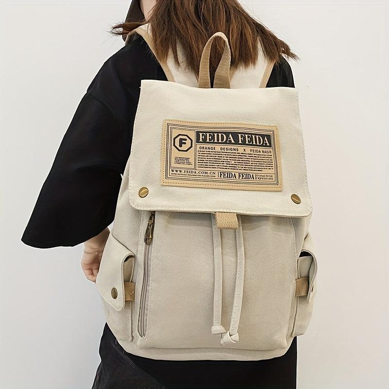 Solid Flap Canvas Backpack College School Student Travel Backpack