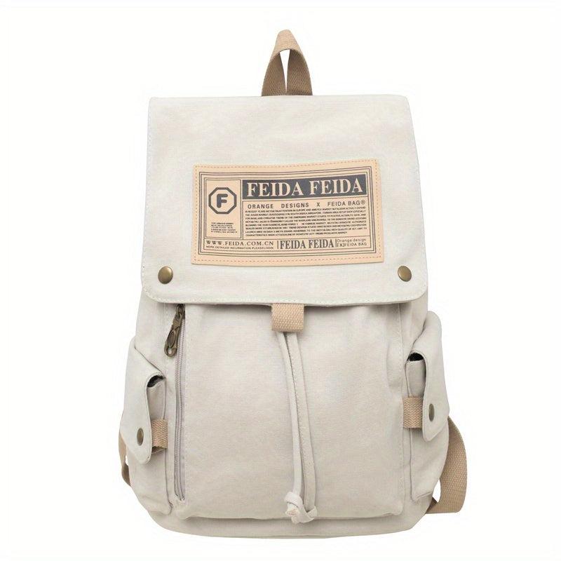 Solid Flap Canvas Backpack College School Student Travel Backpack