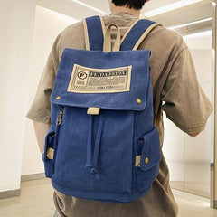Solid Flap Canvas Backpack College School Student Travel Backpack