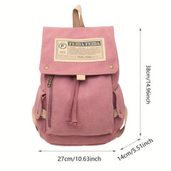 Solid Flap Canvas Backpack College School Student Travel Backpack
