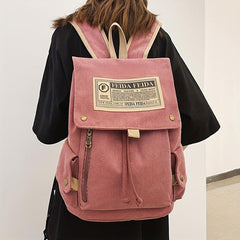 Solid Flap Canvas Backpack College School Student Travel Backpack