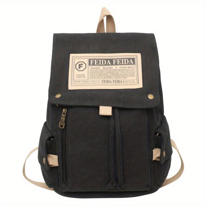 Solid Flap Canvas Backpack College School Student Travel Backpack