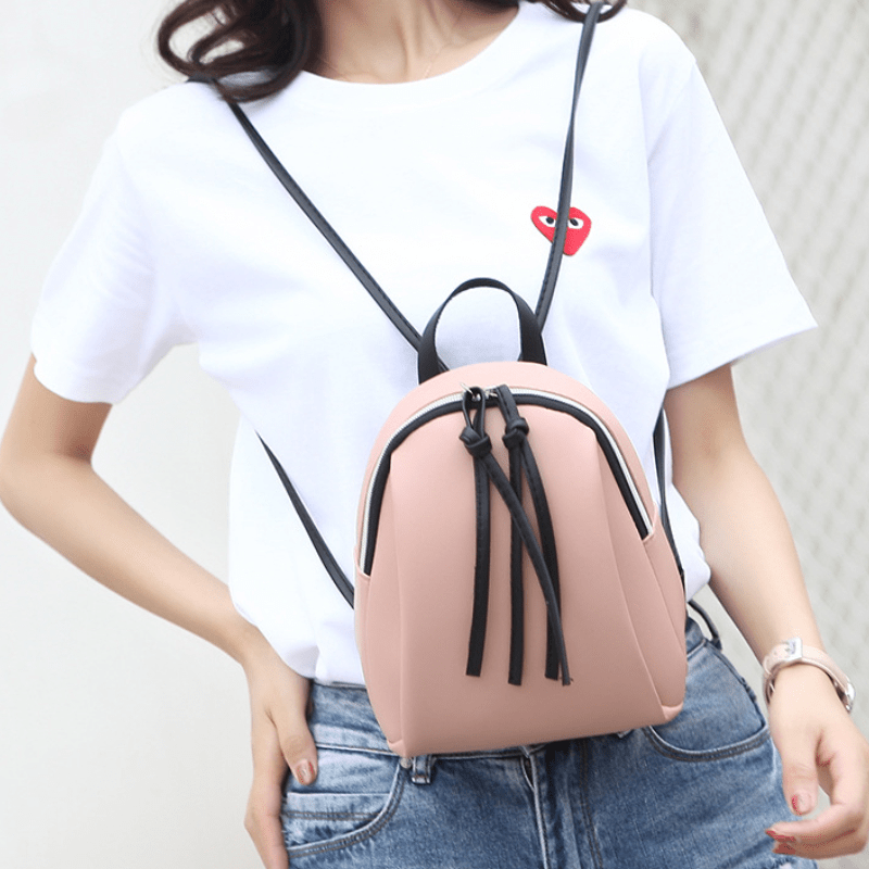 Vintage PU Leather Bag Casual Backpack Double Zipper Phone Bag