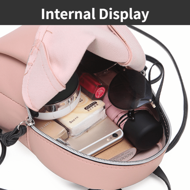 Vintage PU Leather Bag Casual Backpack Double Zipper Phone Bag