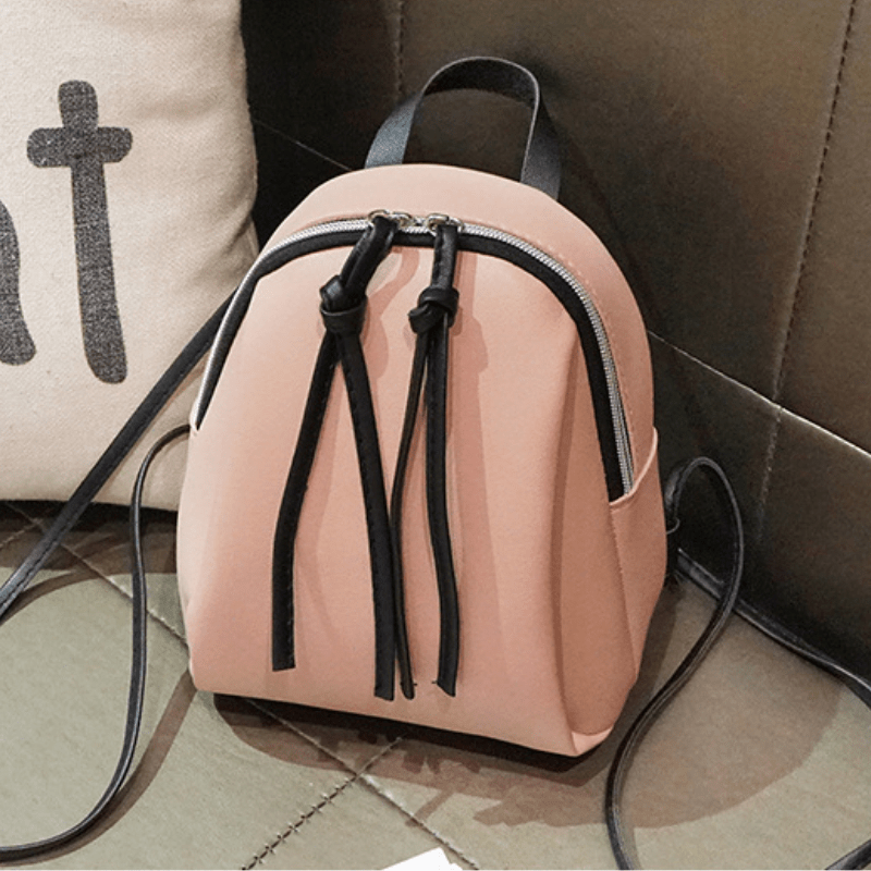 Vintage PU Leather Bag Casual Backpack Double Zipper Phone Bag
