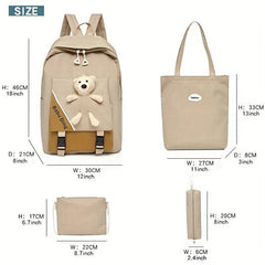 4pcs Compartment Backpack Set Crossbody Bag Handbag Pencil Bag Large Capacity