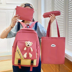 4pcs Compartment Backpack Set Crossbody Bag Handbag Pencil Bag Large Capacity