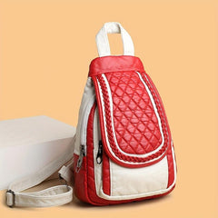 Casual Contrast Backpack Small Braid Argyle Pattern PU Leather Bag