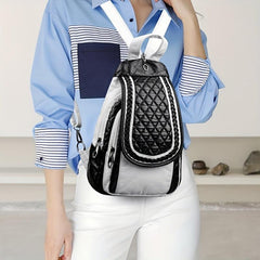 Casual Contrast Backpack Small Braid Argyle Pattern PU Leather Bag