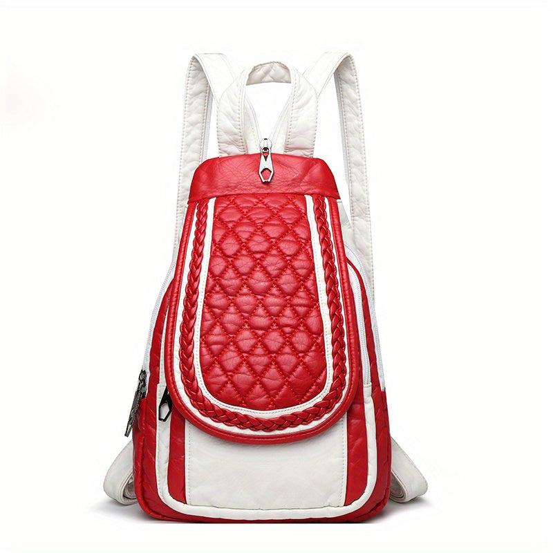 Casual Contrast Backpack Small Braid Argyle Pattern PU Leather Bag