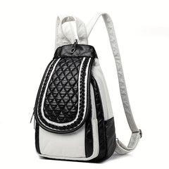 Casual Contrast Backpack Small Braid Argyle Pattern PU Leather Bag