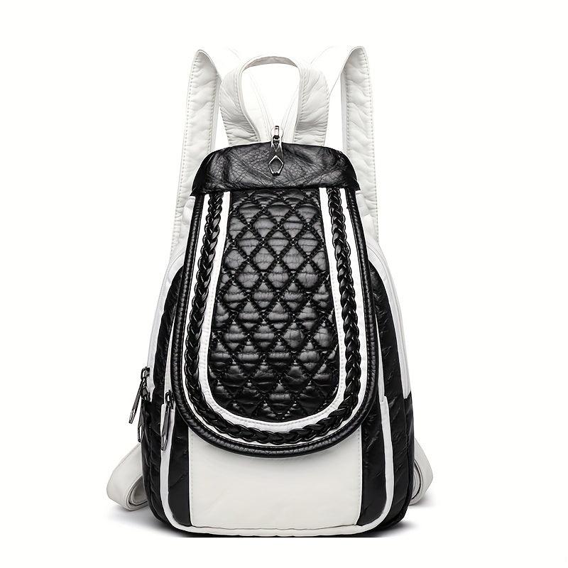 Casual Contrast Backpack Small Braid Argyle Pattern PU Leather Bag