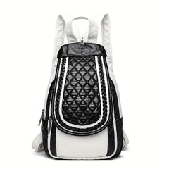 Casual Contrast Backpack Small Braid Argyle Pattern PU Leather Bag