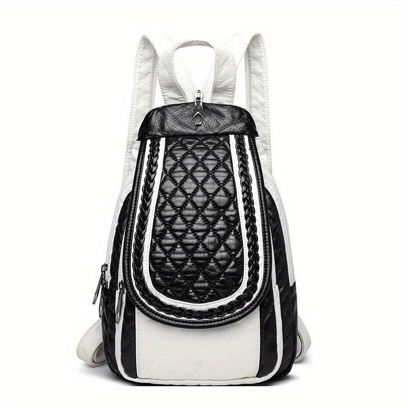 Casual Contrast Backpack Small Braid Argyle Pattern PU Leather Bag
