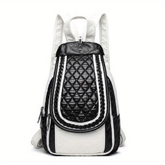Casual Contrast Backpack Small Braid Argyle Pattern PU Leather Bag