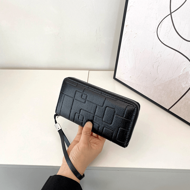 Men's Leather Zipper Handbag Long Wallet Clutch Phone Bag