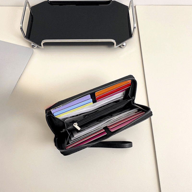 Men's Leather Zipper Handbag Long Wallet Clutch Phone Bag