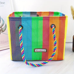 Woven Mesh Bath Bag Handheld Foldable Basket Fitness Wash Bag