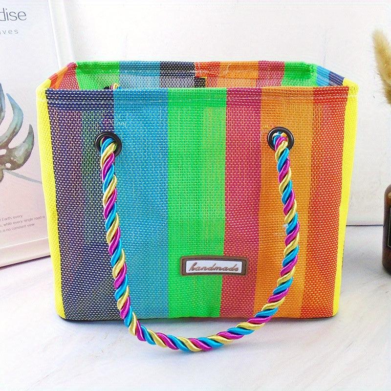 Woven Mesh Bath Bag Handheld Foldable Basket Fitness Wash Bag