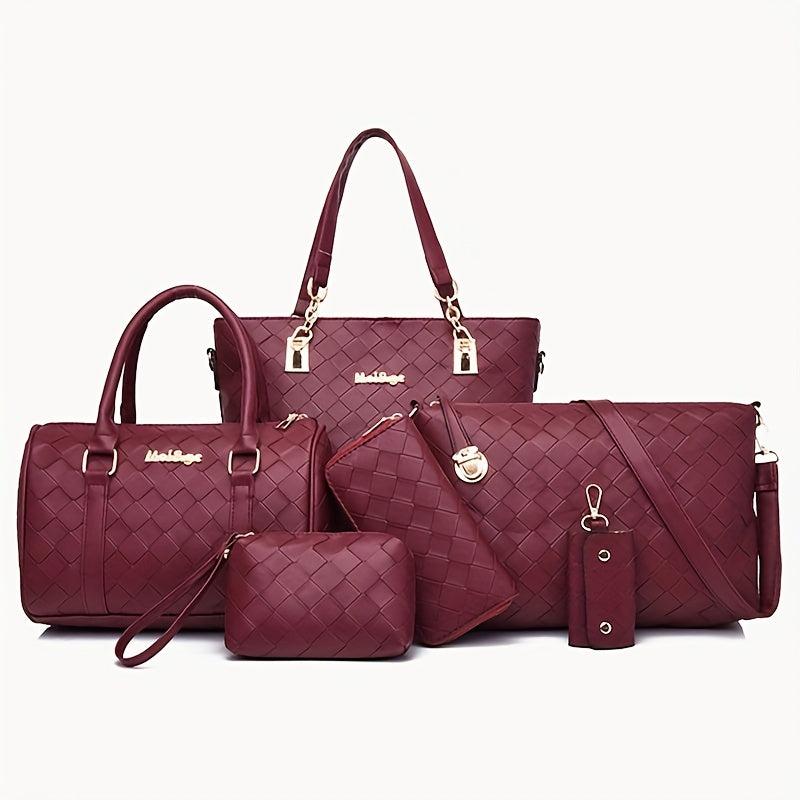 Crossbody Briefcase Six Piece PU Solid Woven Shoulder Carrying Case