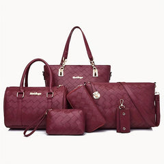 Crossbody Briefcase Six Piece PU Solid Woven Shoulder Carrying Case