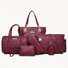Crossbody Briefcase Six Piece PU Solid Woven Shoulder Carrying Case