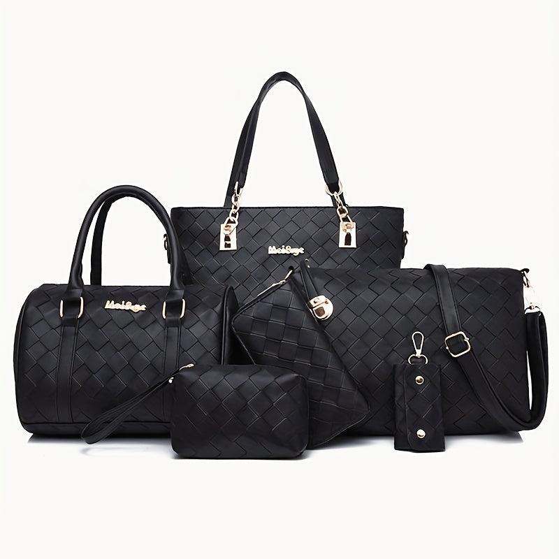 Crossbody Briefcase Six Piece PU Solid Woven Shoulder Carrying Case