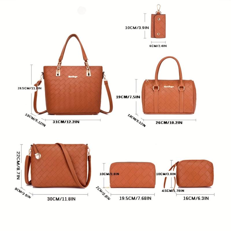 Crossbody Briefcase Six Piece PU Solid Woven Shoulder Carrying Case