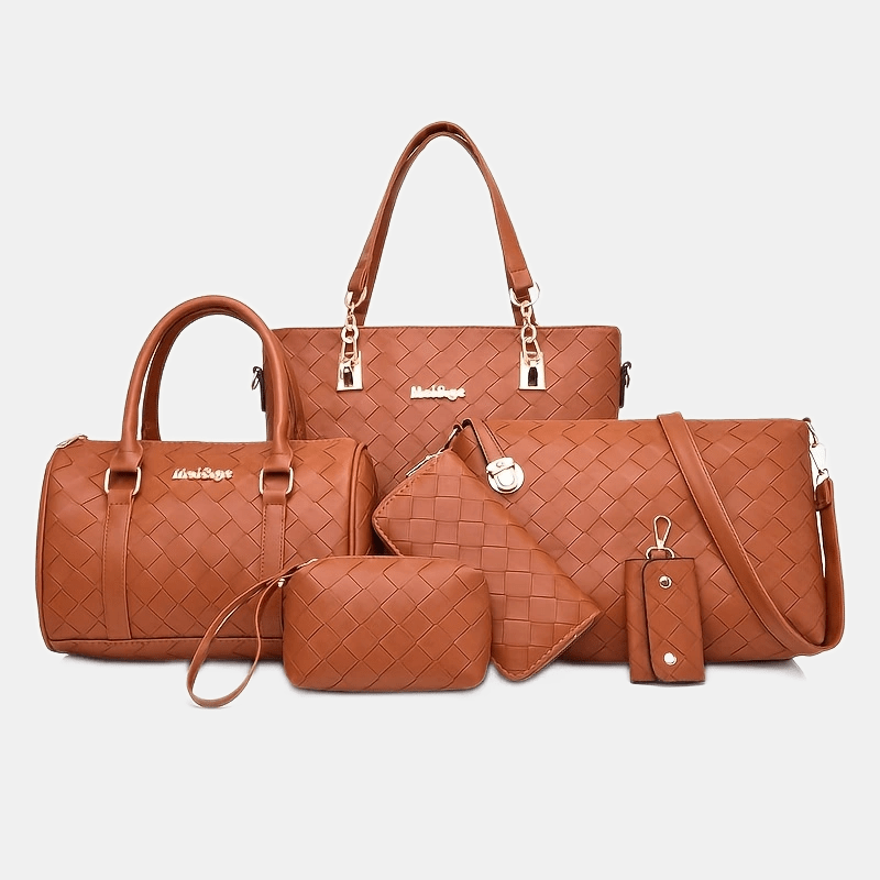 Crossbody Briefcase Six Piece PU Solid Woven Shoulder Carrying Case