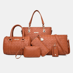 Crossbody Briefcase Six Piece PU Solid Woven Shoulder Carrying Case