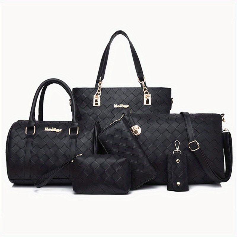 Crossbody Briefcase Six Piece PU Solid Woven Shoulder Carrying Case