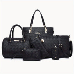 Crossbody Briefcase Six Piece PU Solid Woven Shoulder Carrying Case